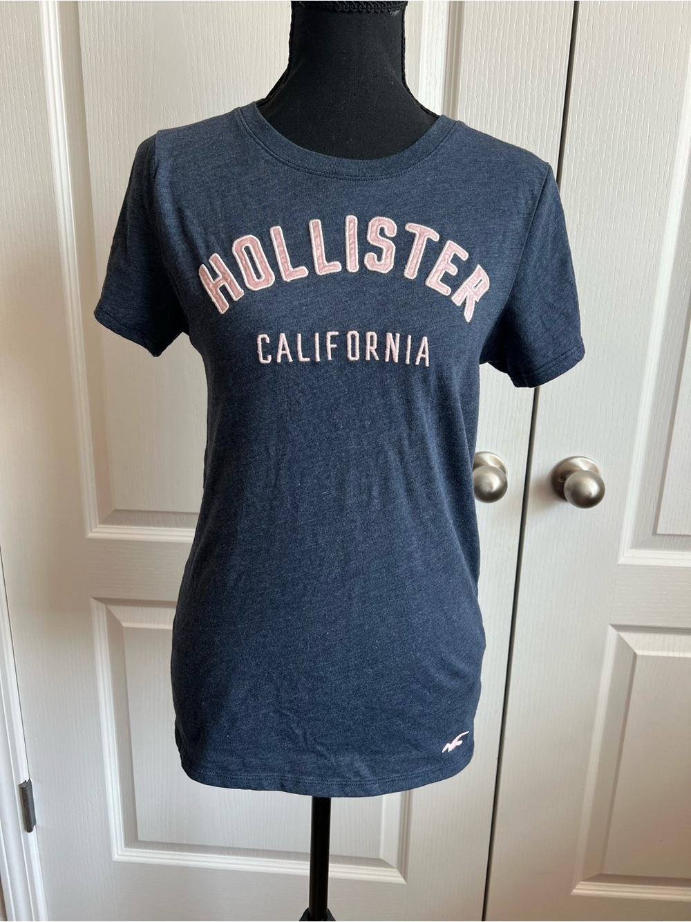 Hollister Navy Tee with Pink Arch Logo